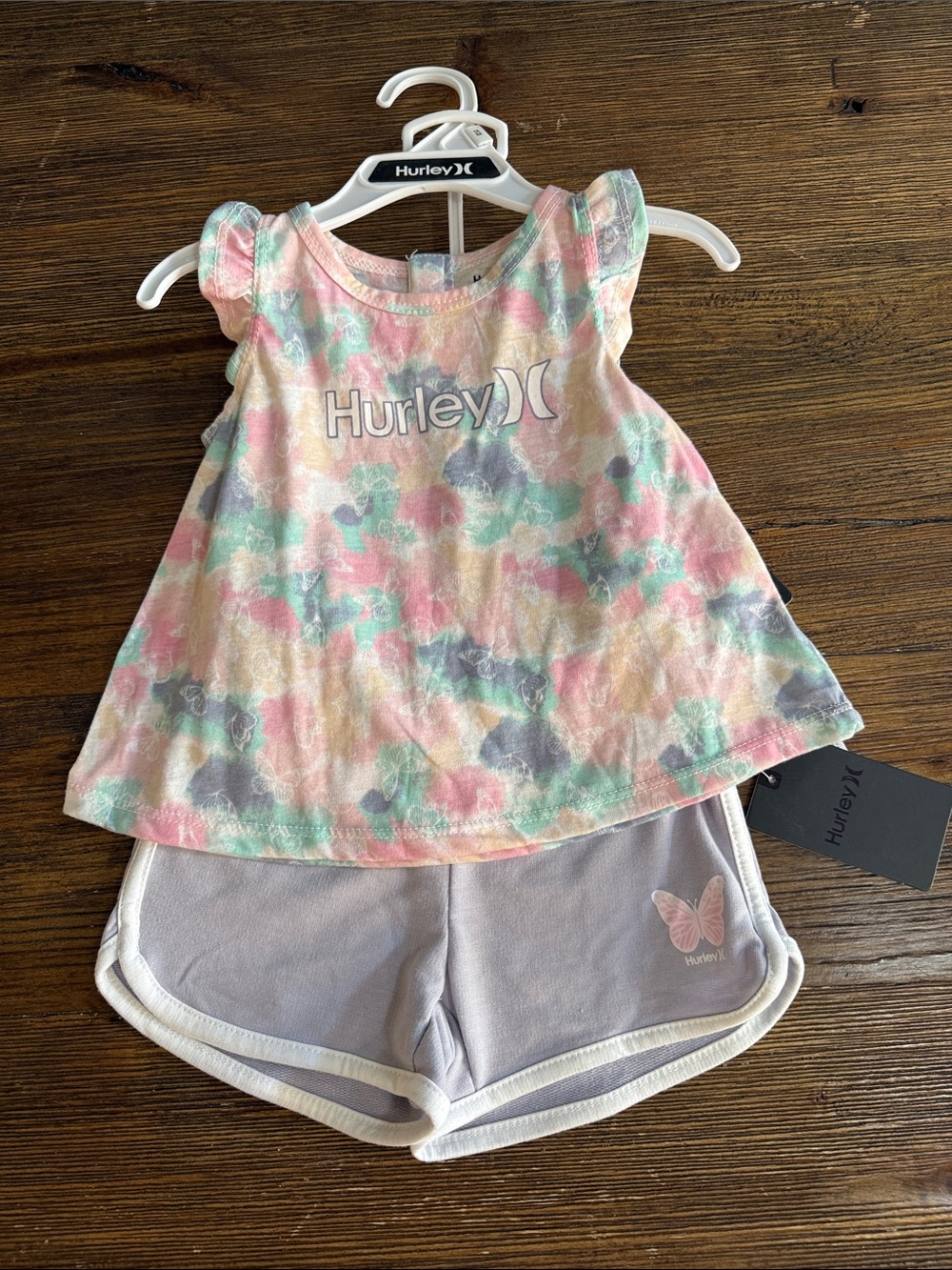 Hurley Pastel Tie-Dye Flutter Sleeve Set - Pink, Mint, Gray